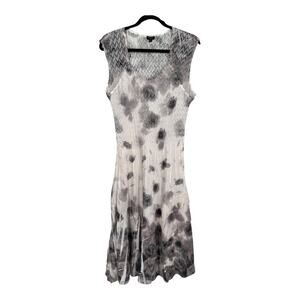 Komarov dress crinkle sleeveless midi gray white size Large L
